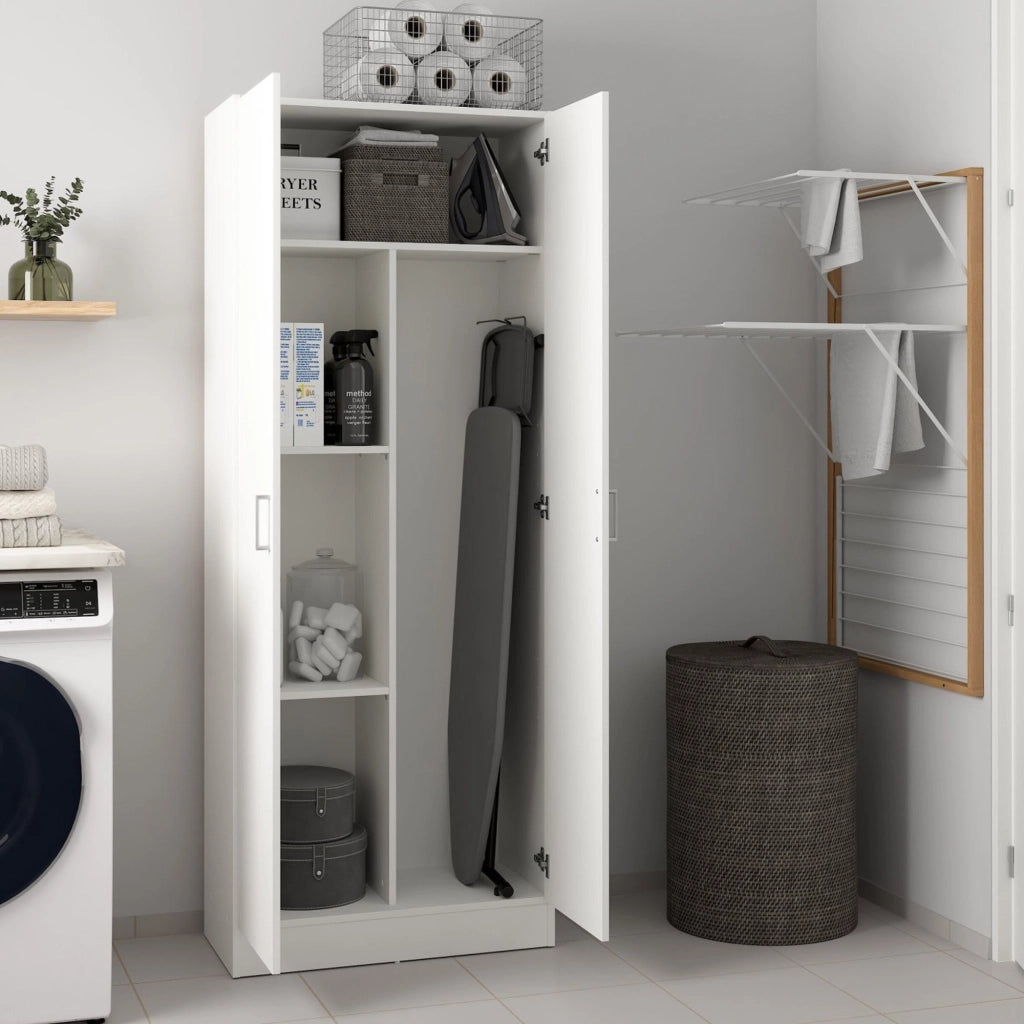 Sora, Armadio Multiuso 2 Ante 3 Ripiani, 34.6x180h cm Bianco