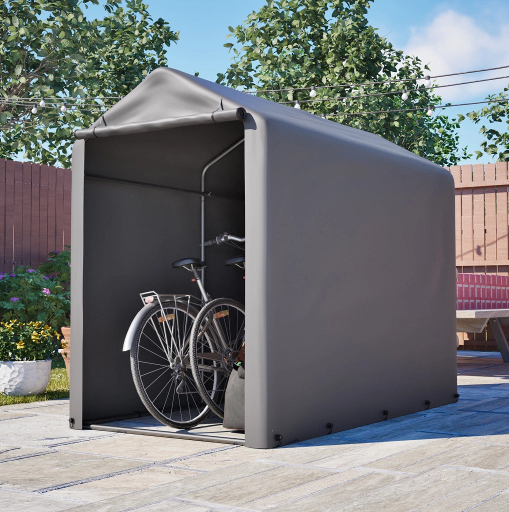 Garage per biciclette ULEVR 187x100x160 cm con struttura in acciaio zincato e telo PE impermeabile grigio scuro