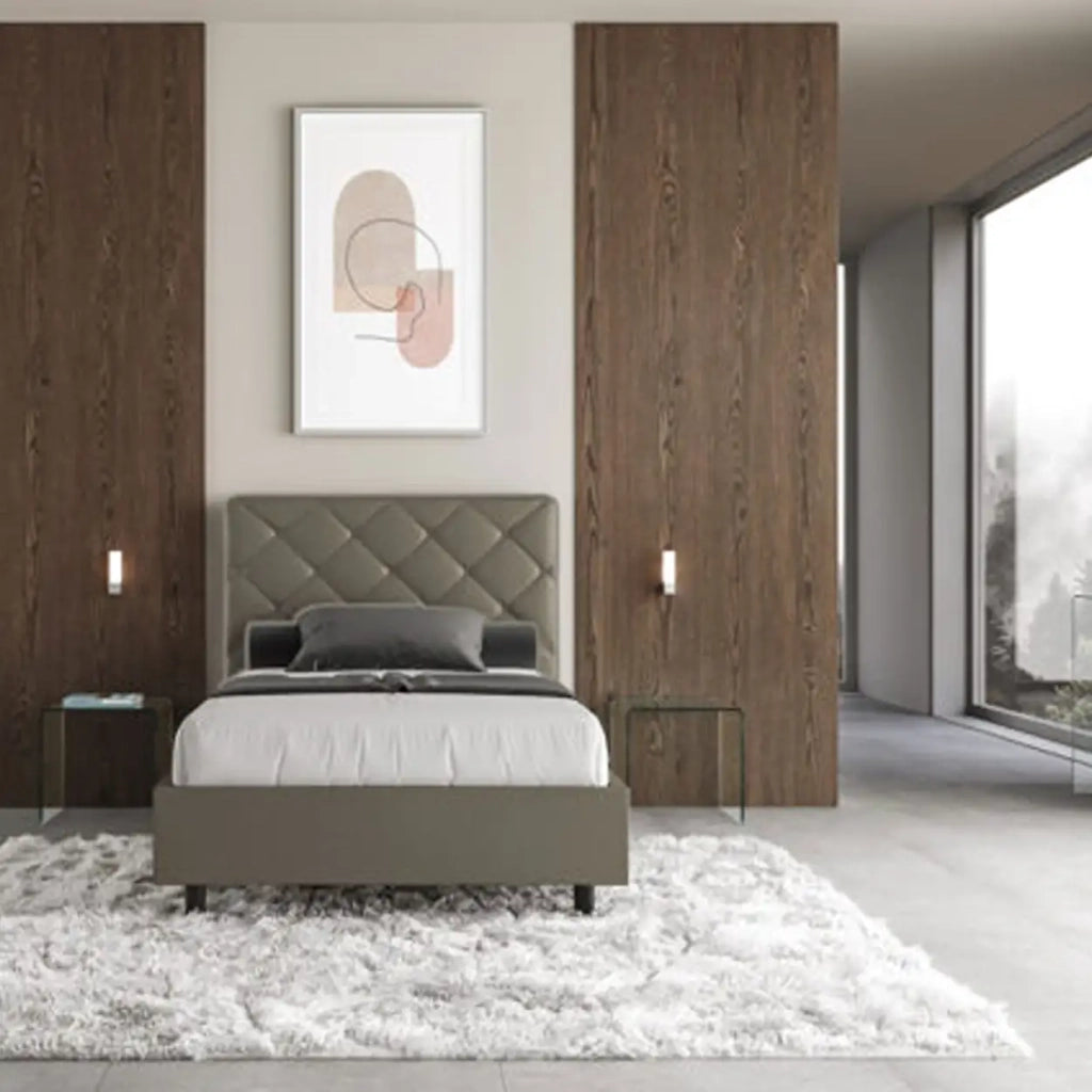 Letto una piazza e mezza con rete imbottito 120x190 similpelle cappuccino Priya