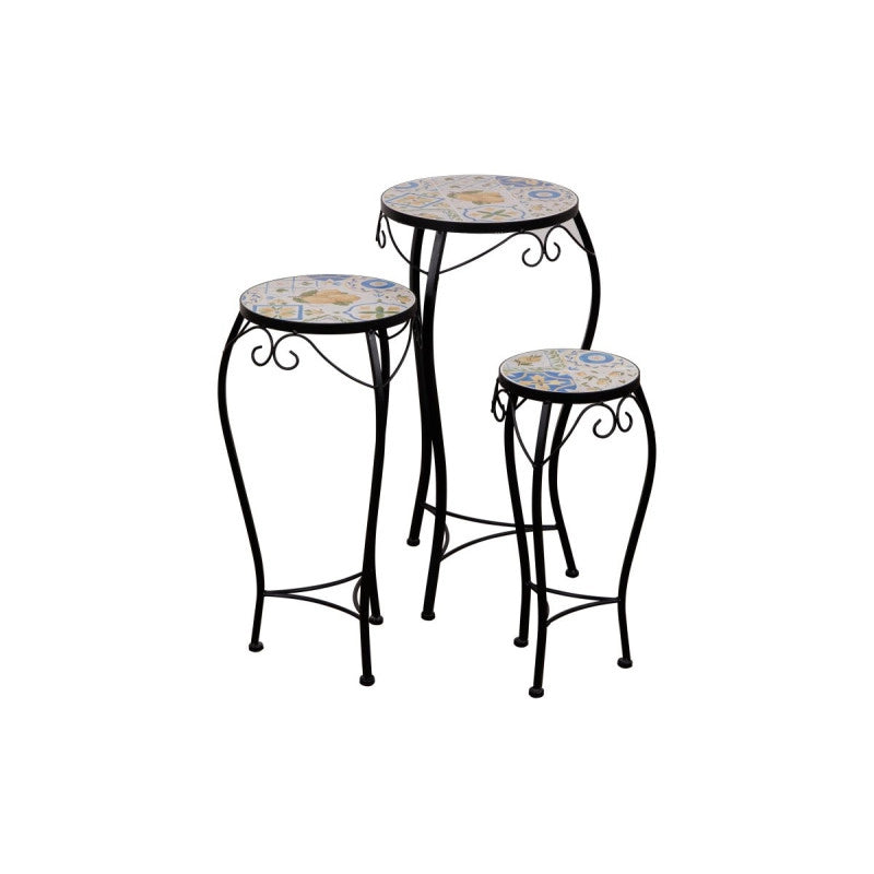 Set di 2 confezioni 3 Porta Vasi Sorrento In Ferro Battuto E Mosaico Cm 55x26x135