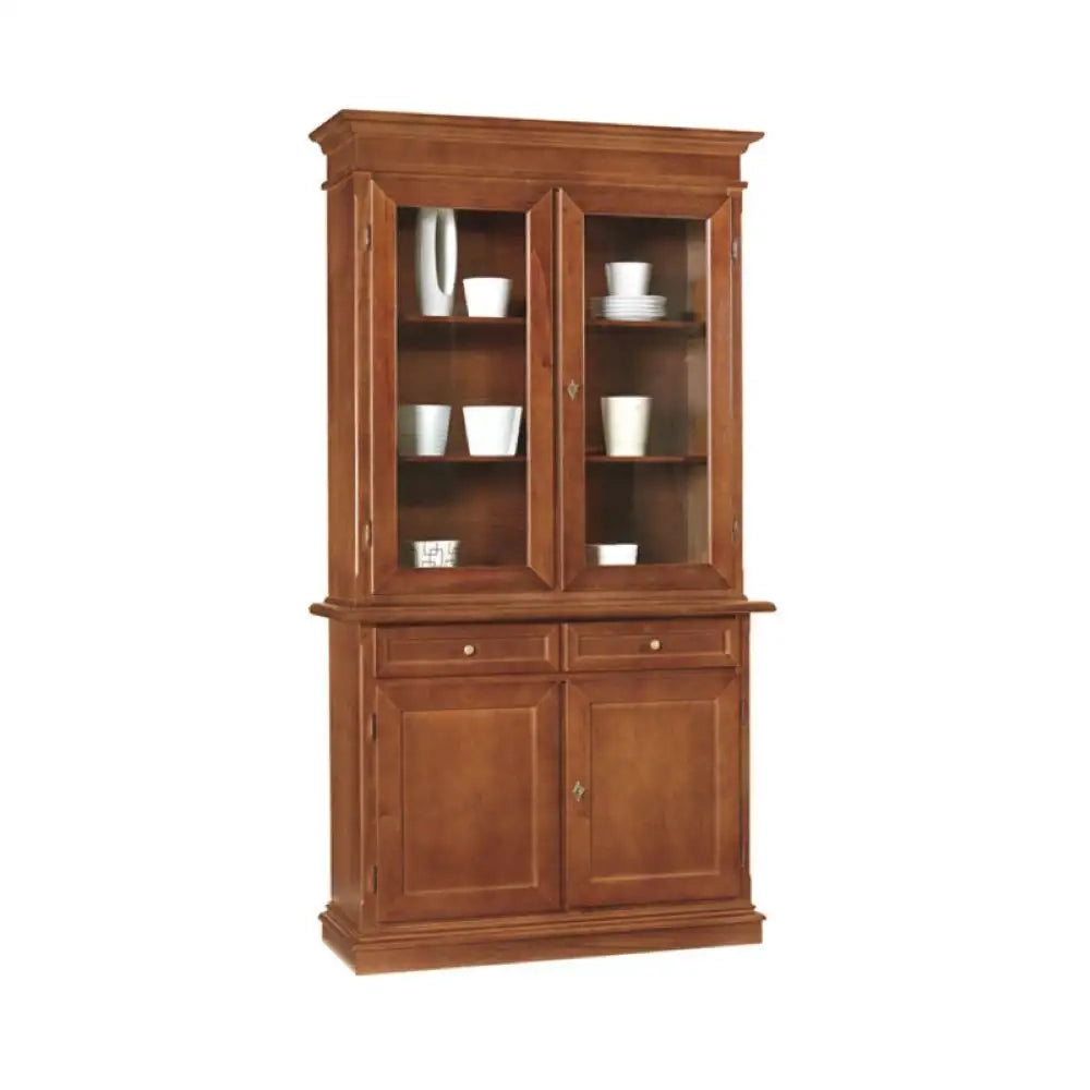 Cristalleria color noce con 4 ante e 2 cassetti in stile classico legno e mdf con rifinitura in noce lucido 105x42x205 H