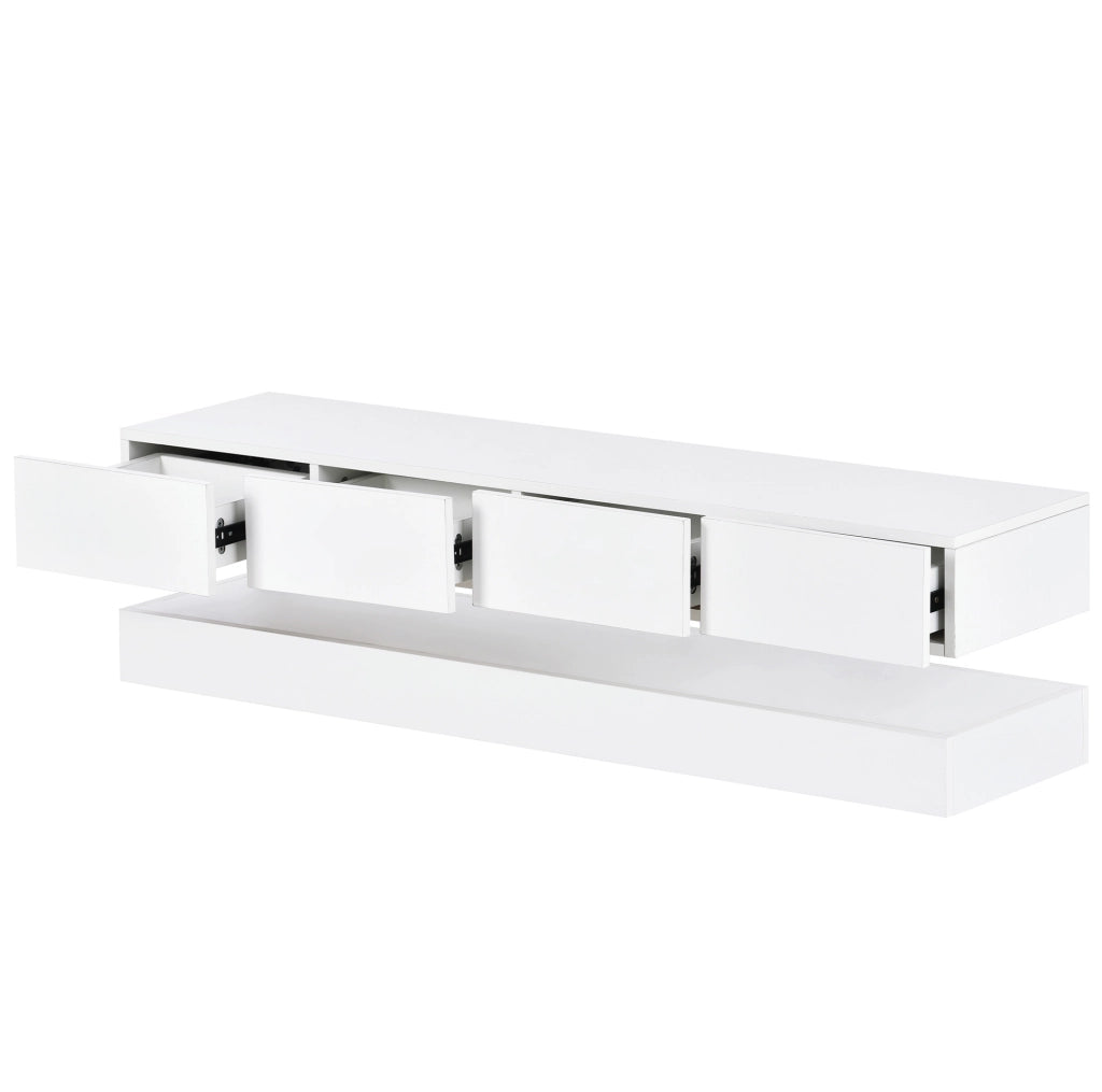 Mobile TV sospeso con LED e 4 cassetti in MDF bianco 130 cm