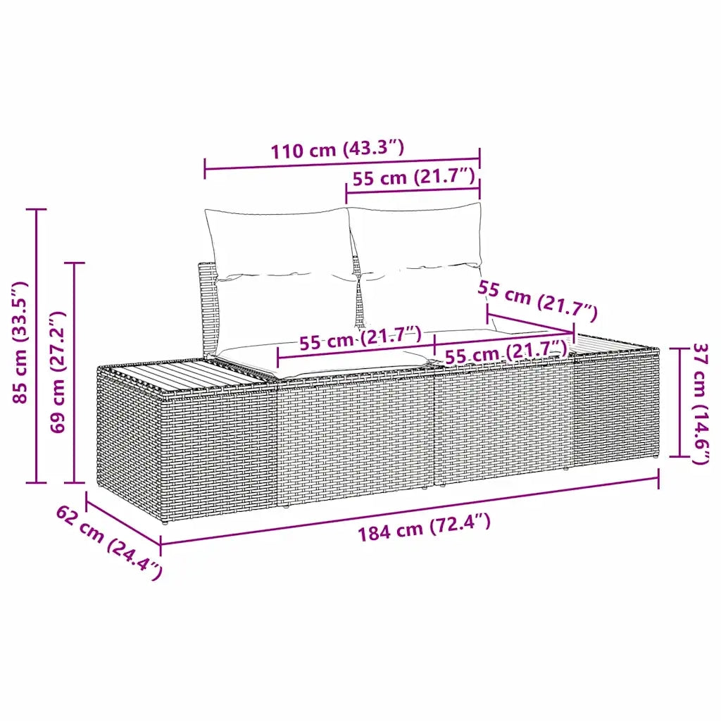 Set Divano da Giardino con cuscino 4 pcs Nero Poly Rattan 3359614