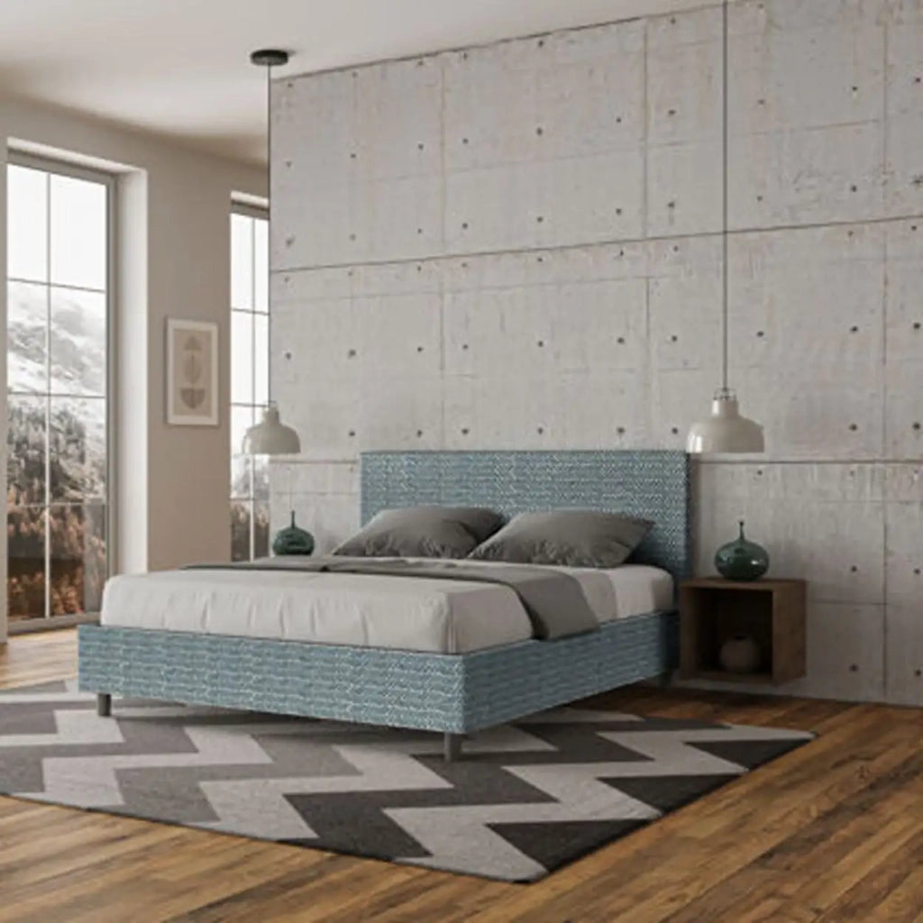 Letto matrimoniale con rete imbottito 160x210 tessuto Aragona 8 blu Adele
