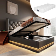 LETTO imbottito 90x200 cm in PU nero con USB Tipo C e LED