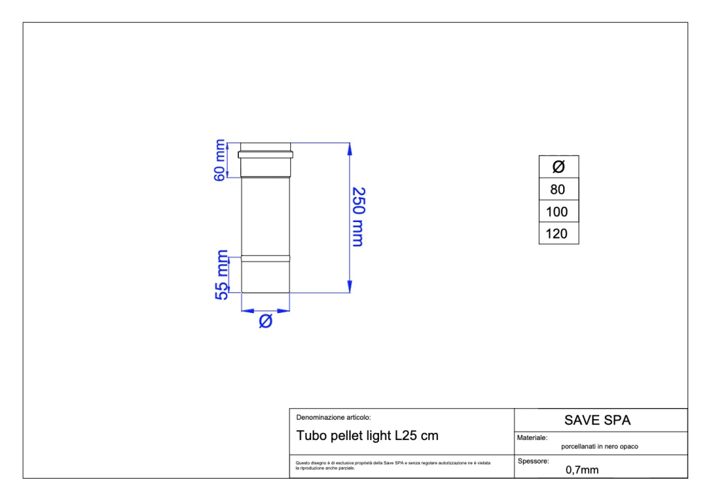 TUBO PER STUFE A PELLET 'LIGHT' Ø 80x250 mm - SAVE