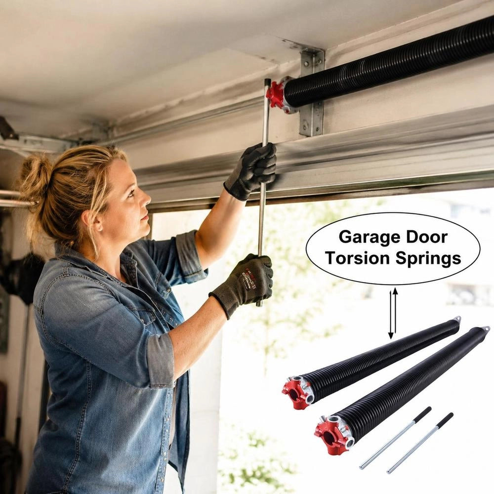 Torsion Springs For Garage Doors (Φ 5.94 X Φ 50.8 X 787 Mm) 16000 Cycles, Black Coated, Replacement, Garage Door Springs With Non-slip Winding Rods, Gloves, And Mounting Wrench