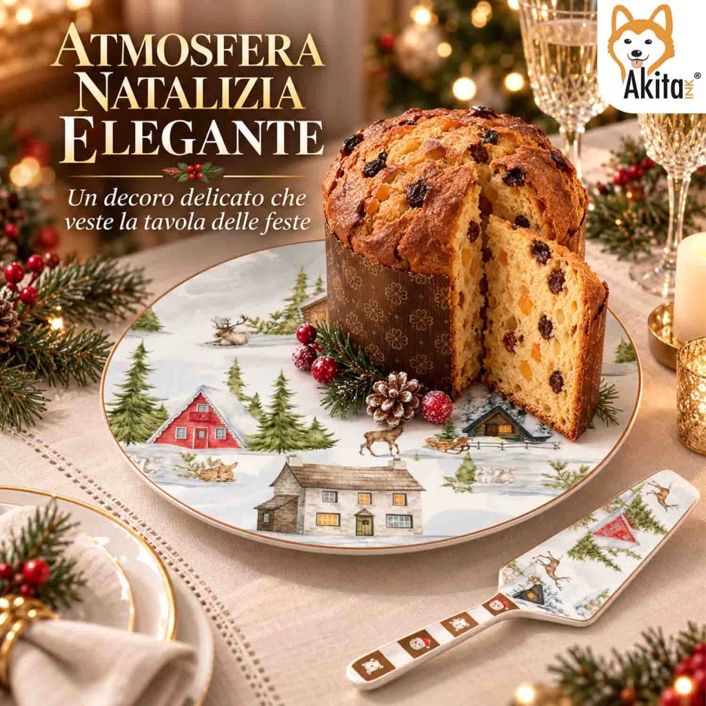 Akitaink Piatto Panettone Christmas Land 30 cm Paletta Porcellana