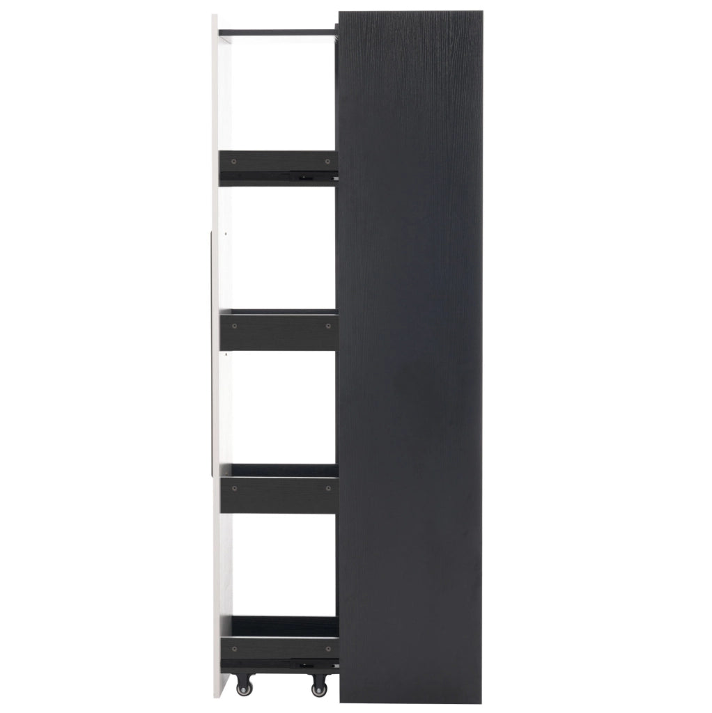 Mobile vetrina 110,5x35x160 cm con LED e modulo estraibile in MDF bianco e nero