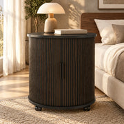 Comodino cilindrico 60x60x60 cm con presa AC e 2 USB in MDF nero