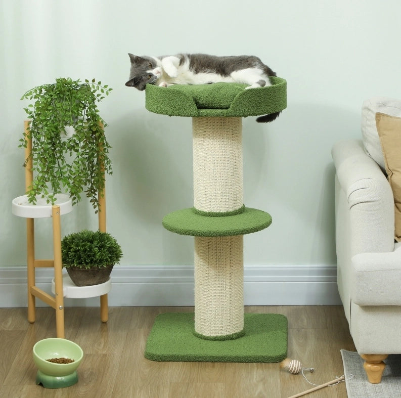 Albero tiragraffi per gatti 91 cm con piattaforma e cuccia, verde