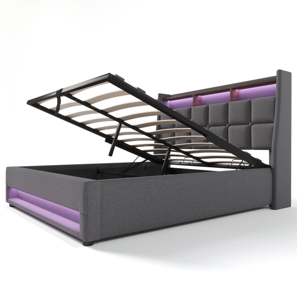 Letto contenitore imbottito grigio 160x200 cm