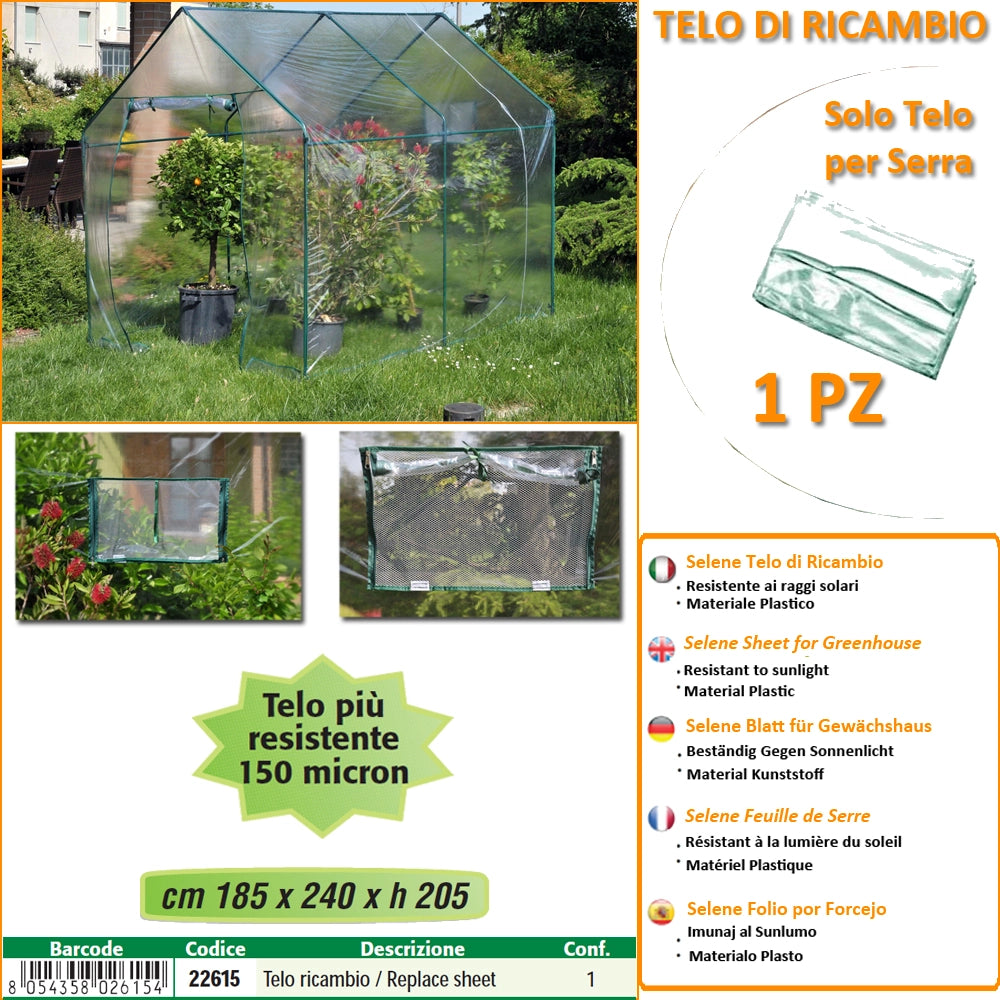 Telo ricambio per serra (185 x 240 x h 205 cm)