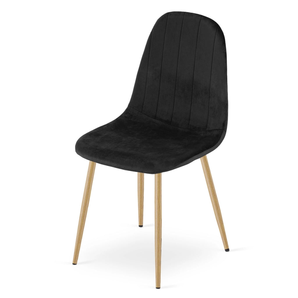 Sedia Padva in velluto nero con gambe effetto rovere