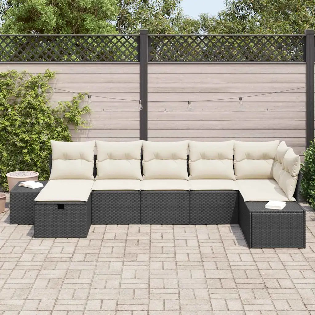 Set Divano da Giardino con cuscino 7 pcs Nero polyrattan 3359396