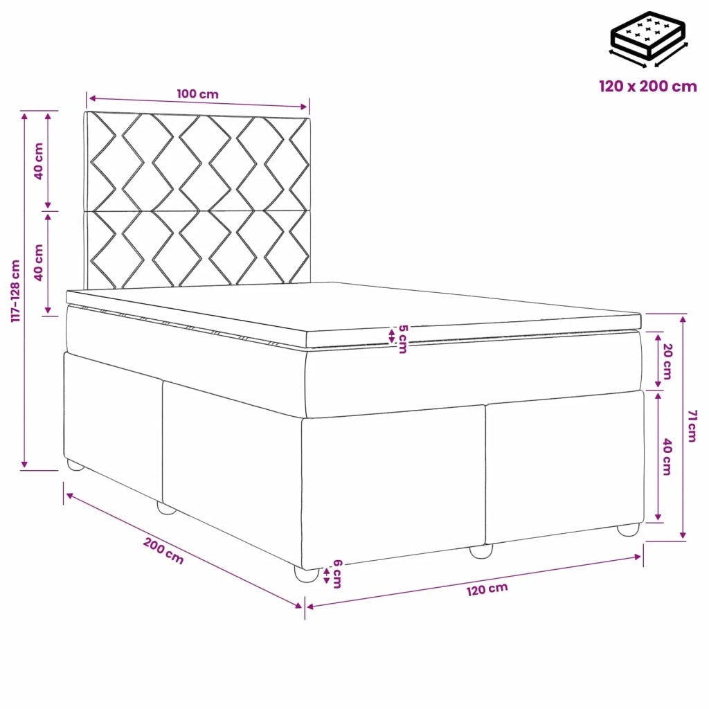 Letto box spring con materasso Nero 120 x 200 cm Velluto 3454591