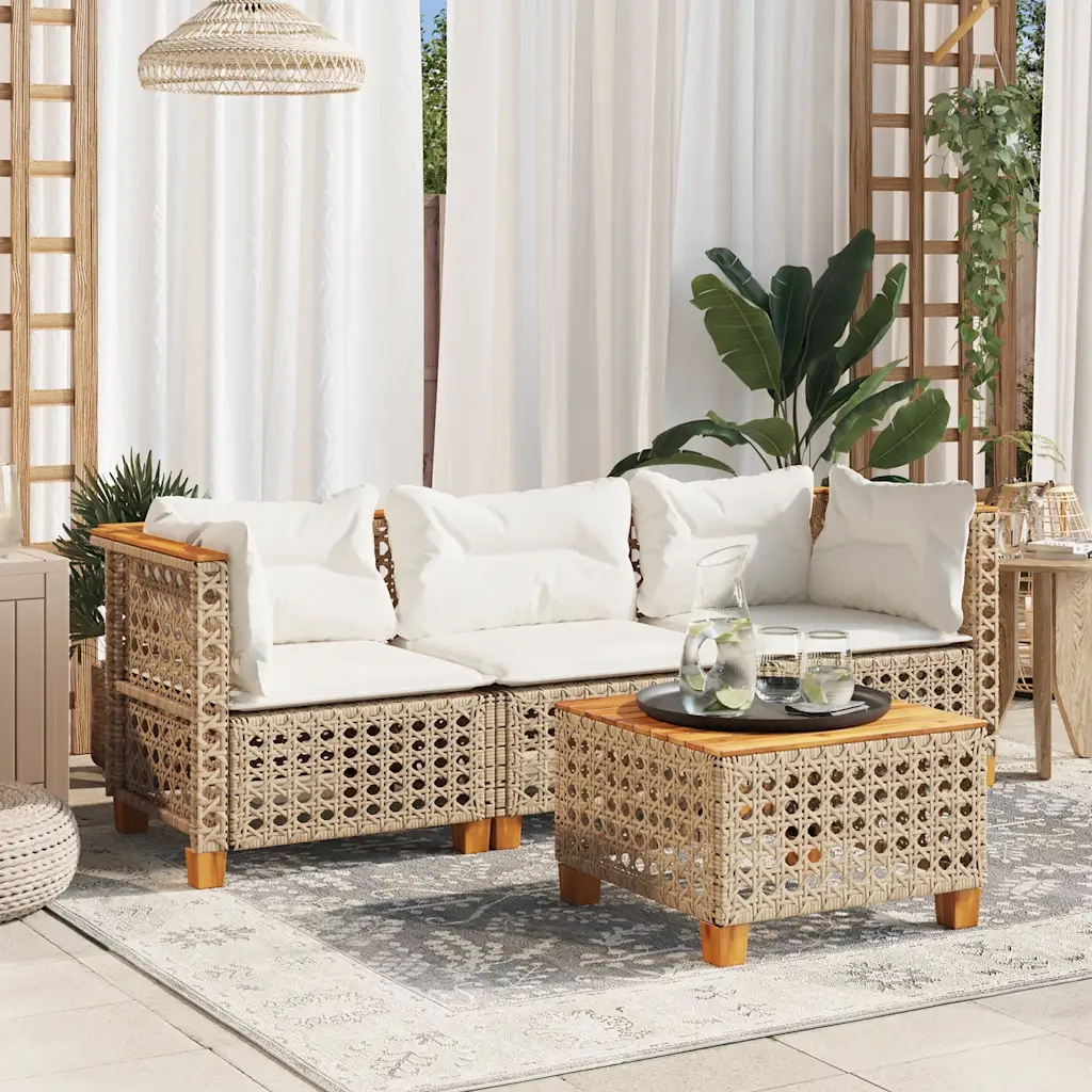 Divano da Giardino con Cuscini a 3 Posti Beige in Polyrattan 365940