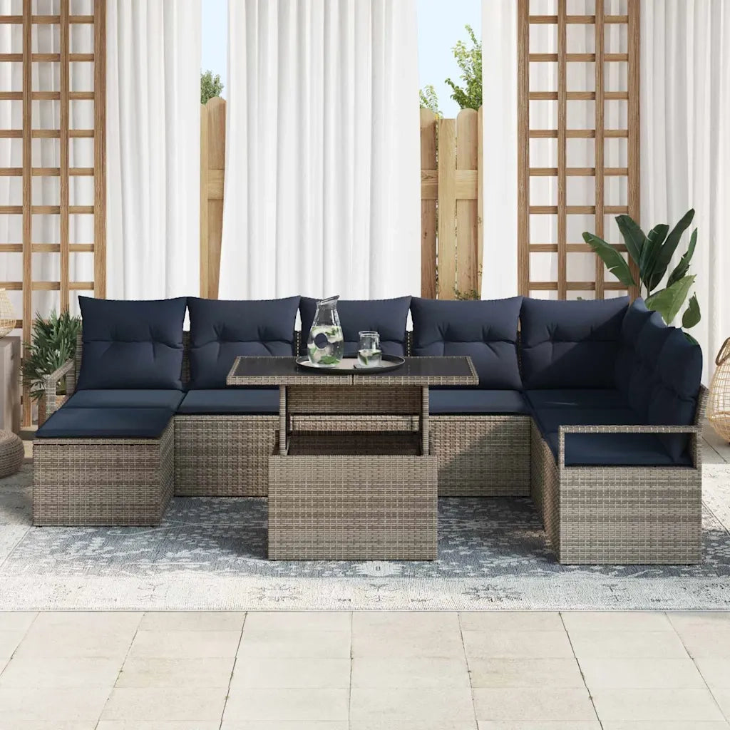 Set Divano da Giardino con cuscino 9 pcs grigio e blu navy 3348881