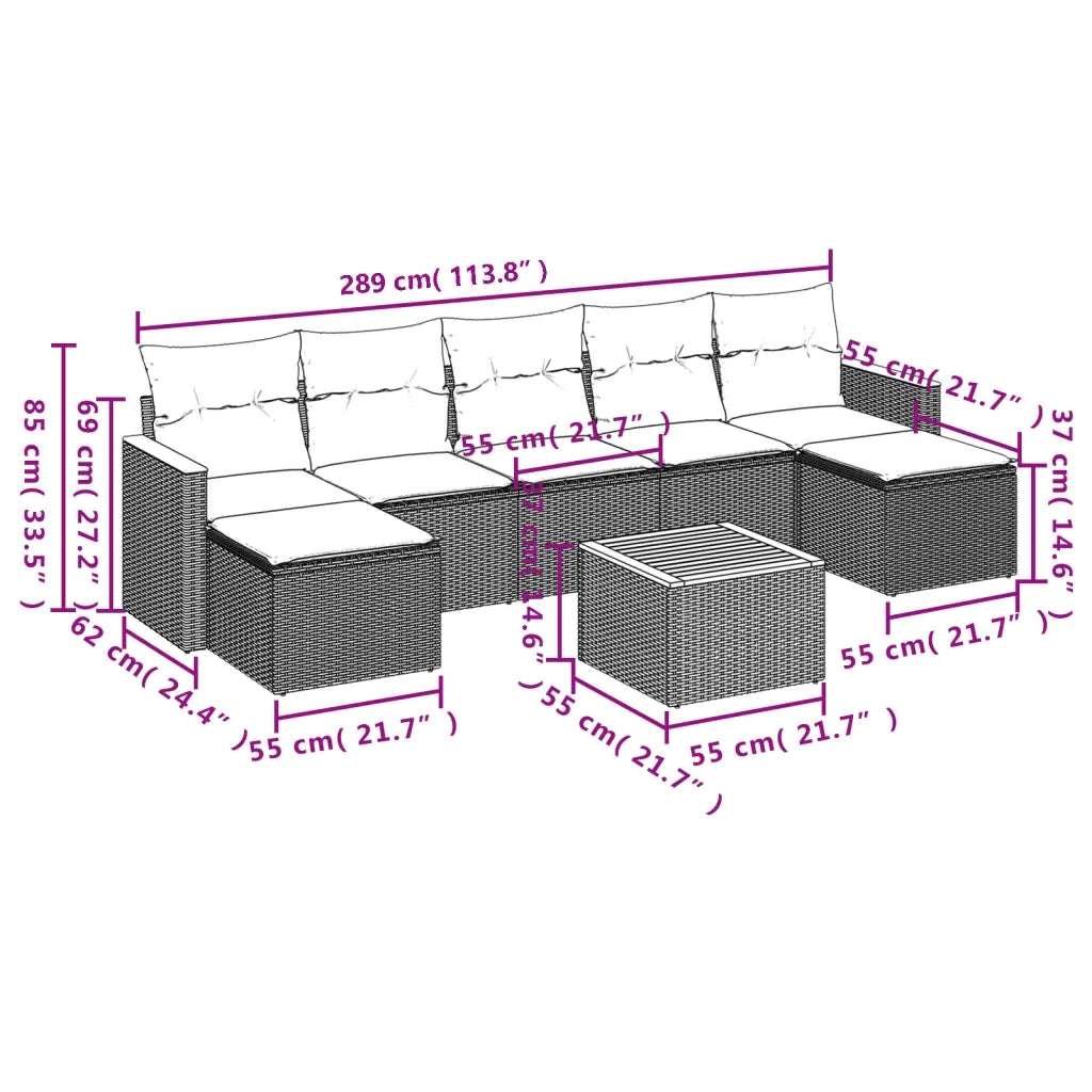 Set Divano da Giardino 8 pz con Cuscini Beige in Polyrattan 3226240