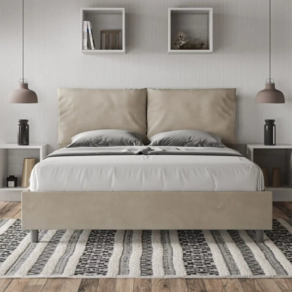 Letto matrimoniale senza rete imbottito 160x210 microfibra sabbia Antea