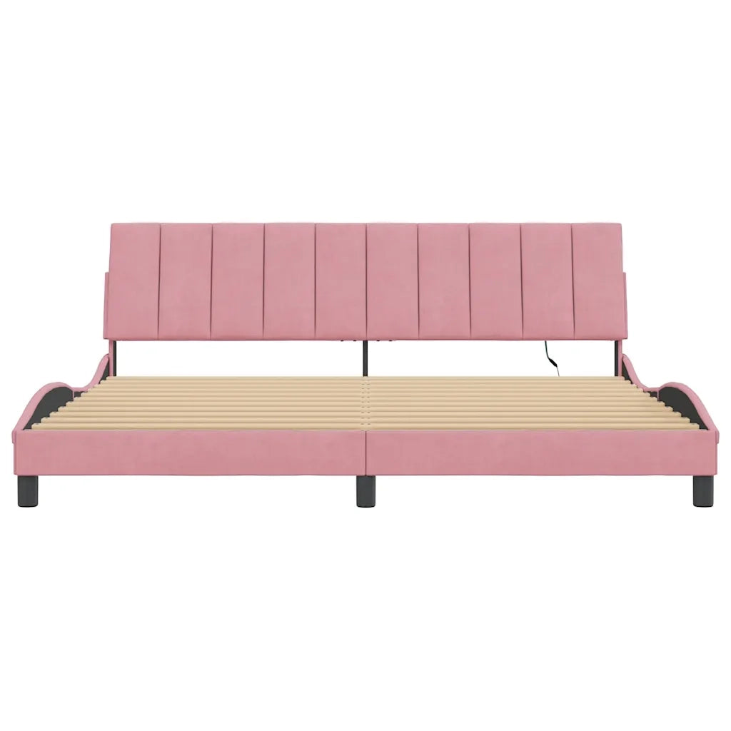 Giroletto con LED senza Materasso Hanko Rosa 200x200 cm in Velluto