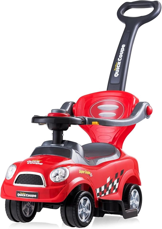 3 in 1 Macchina Cavalcabile a Spinta per Bambini, con Guardrail Staccabili e Maniglia Clacson, Spazio di Archiviazione Nascosto e Design Anti-ribaltamento, Ideale per Bambini 2-6 Anni (Rosso)