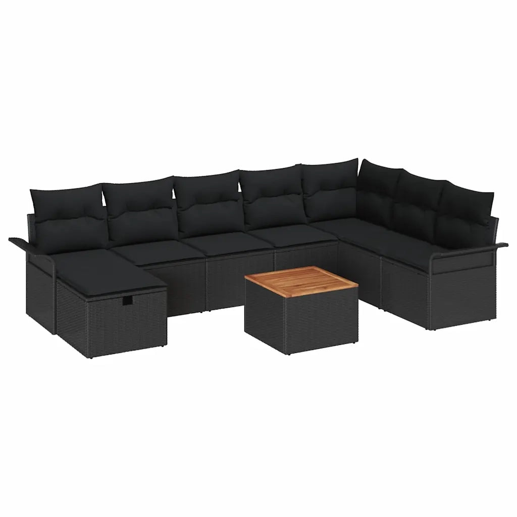 Set Divano da Giardino con cuscino 9 pcs Nero polyrattan 3359471