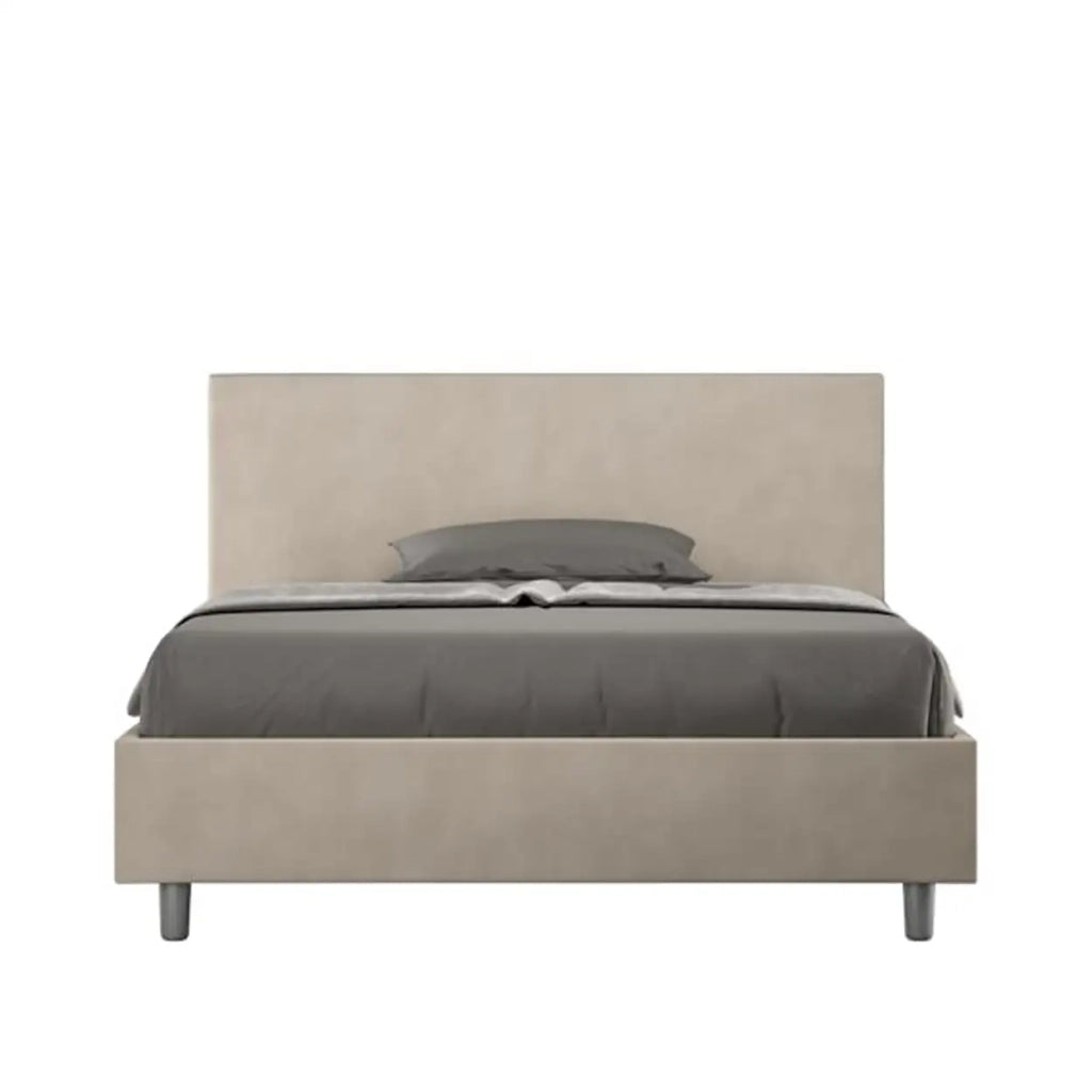 Letto matrimoniale francese senza rete imbottito 140x190 microfibra sabbia Adele