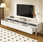 Mobile TV 178x35x45 cm con 4 cassetti e passacavi in MDF e acrilico bianco