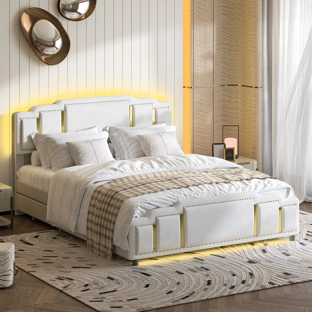 Letto imbottito con cassetti 160x200 cm velluto beige
