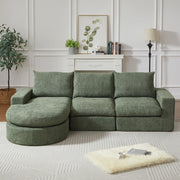 Divano Ad Angolo Reversibile Modulare 4 Moduli con cuscini e poggiatesta in Chenille Verde