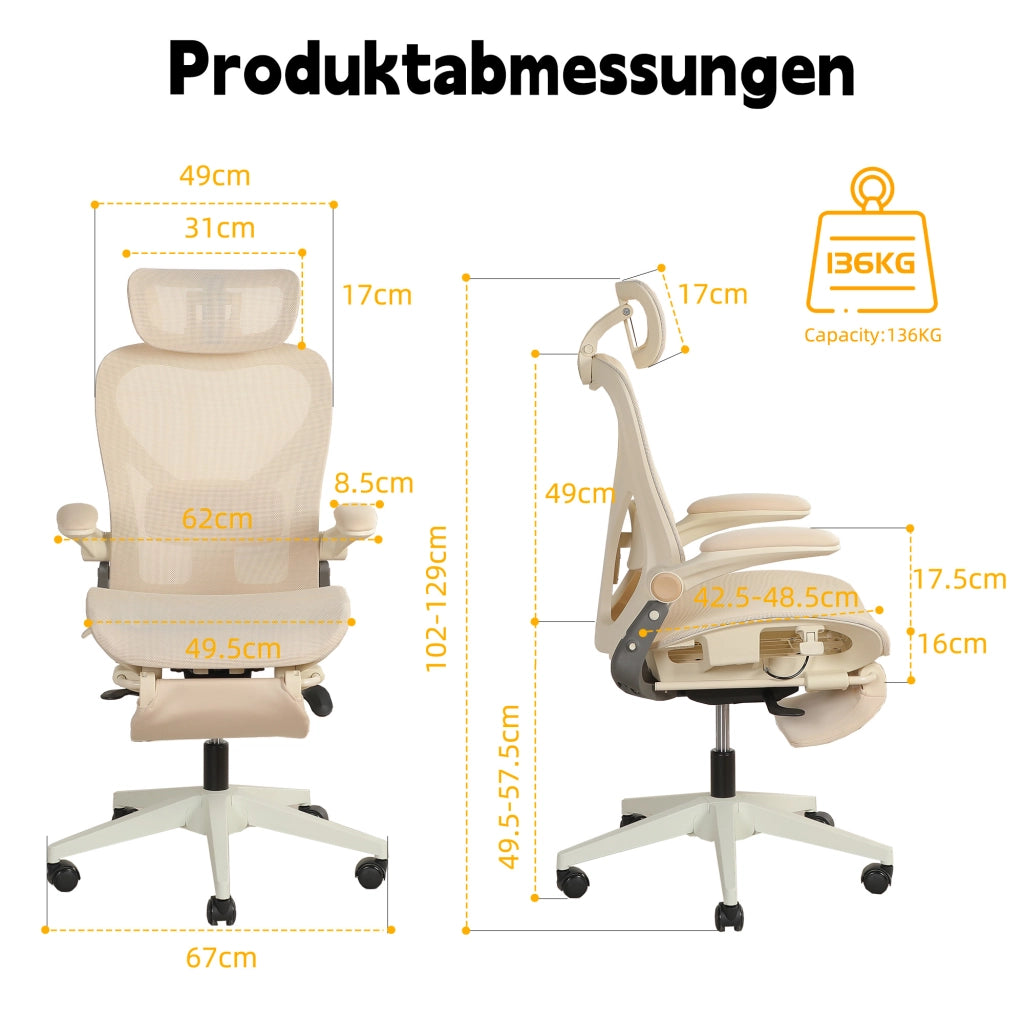 Sedia da ufficio ergonomica pieghevole ¨C Xylo ¨C crema