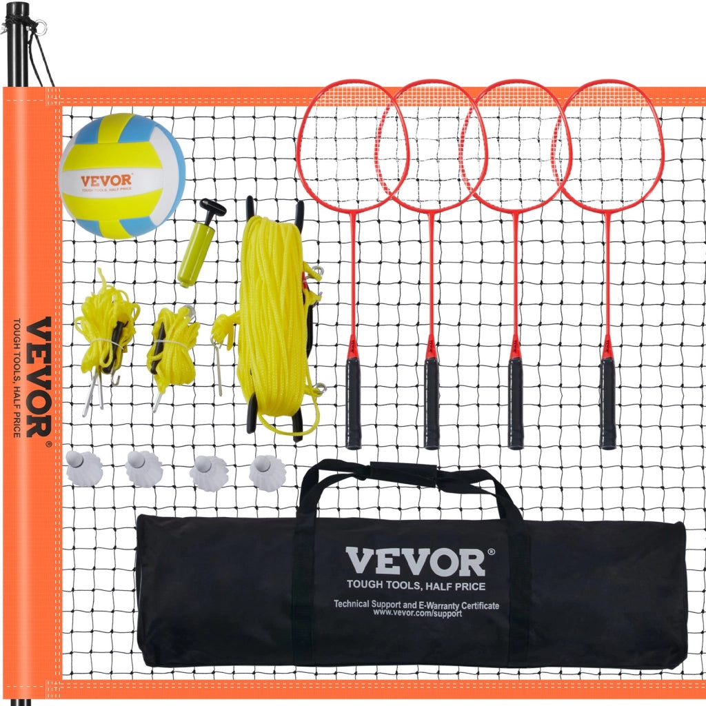 Set Rete da Pallavolo e Badminton da Esterno JH-301, Pali in Acciaio Q195 Regolabili, con Pallavolo Pompa e Borsa, Portatile per Giardino