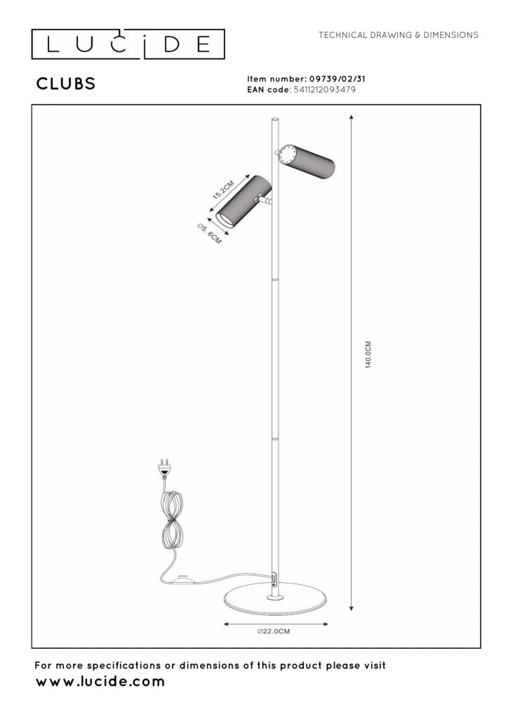 Lampada da terra CLUBS bianca 2xGU10 Lucide
