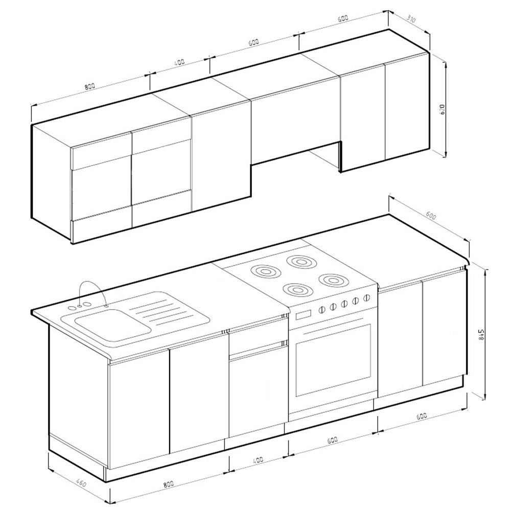 Vicco Mobile da cucina Antracite/bianco 240 cm , AP Nero