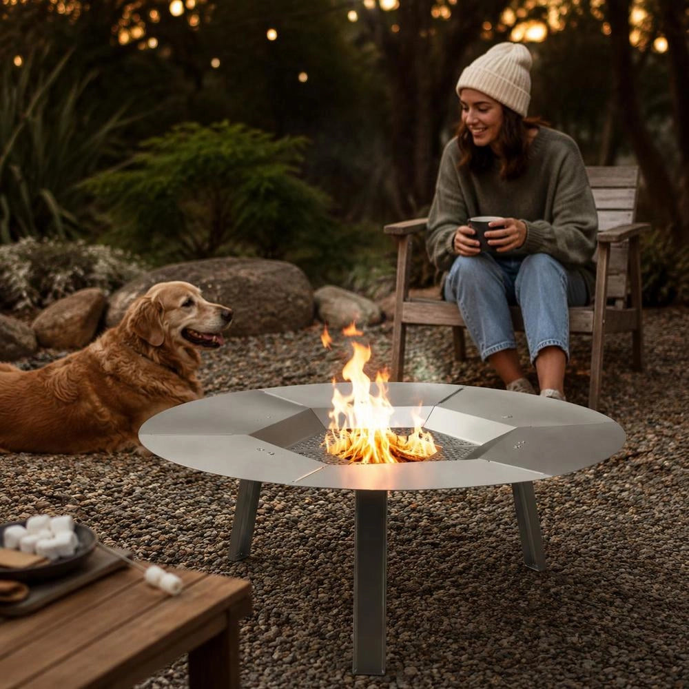 Heat Distributor For Fire Bowl, Φ 635x254 Mm, Round Campfire Heat Shield For Wood Fire Pit, Heat Distributor Made Of 304 Stainless Steel, Removable Burner Cover, Camping Accessory