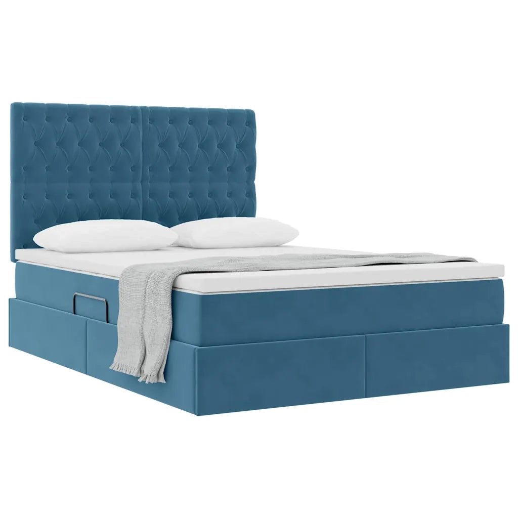Letto con contenitore e materasso Blu Scuro 140 x 200 cm 3372097