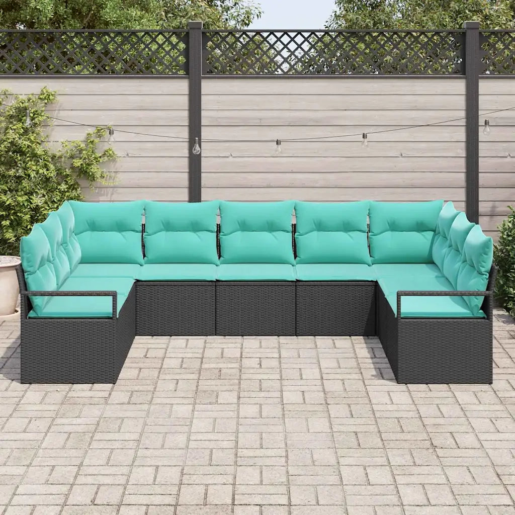 Set di divani con cuscino 9 pcs Nero polyrattan 3346546