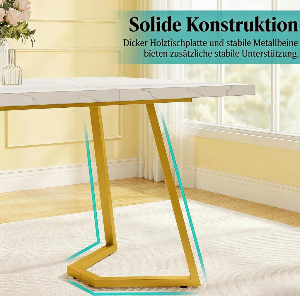 Scrivania da computer in legno bianco e oro per home office
