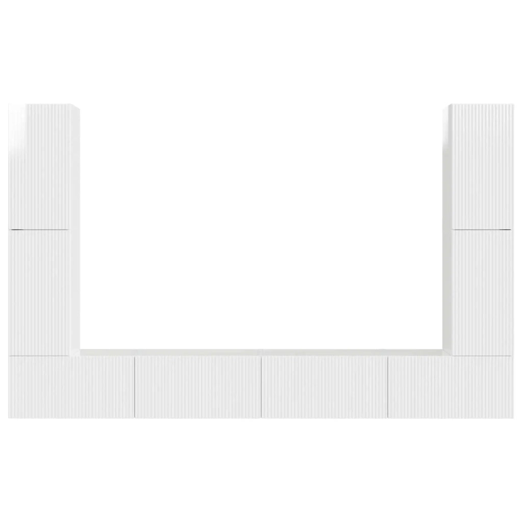 Set mobile TV 8 pcs Bianco Lucido Legno multistrato 3409136