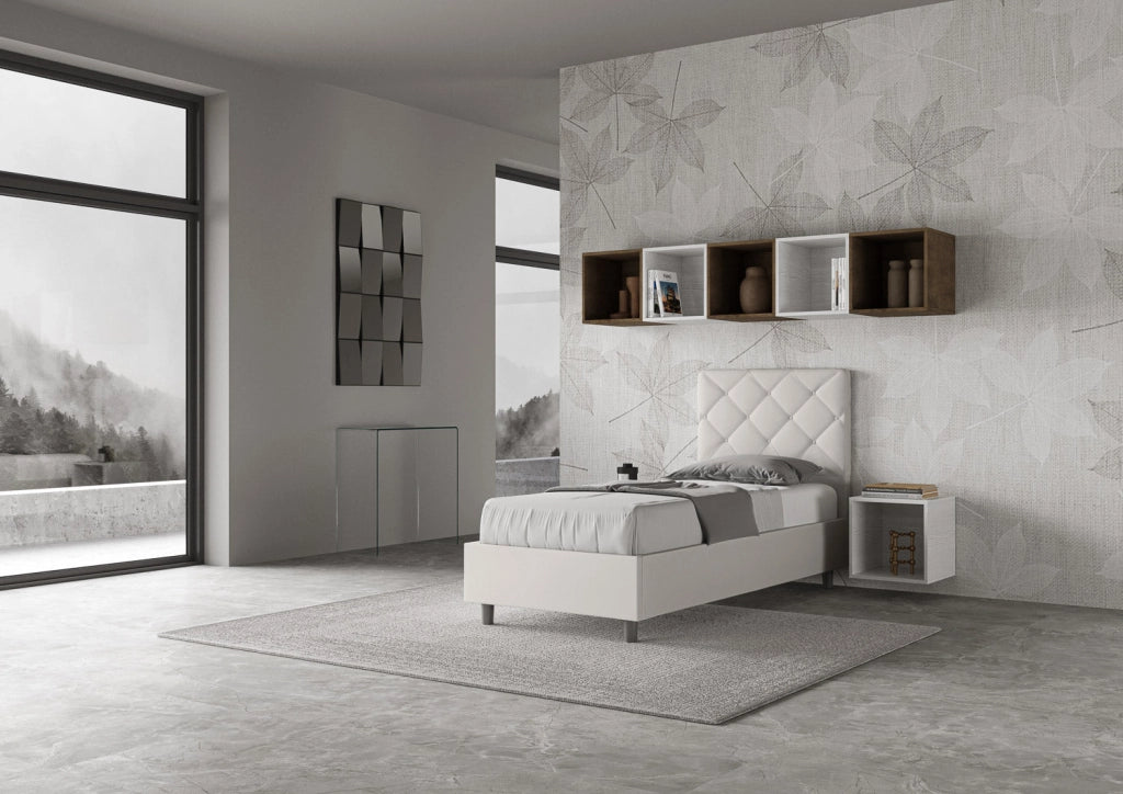 Letto Singolo 100x210 cm con Rete e Contenitore Priya Bianco