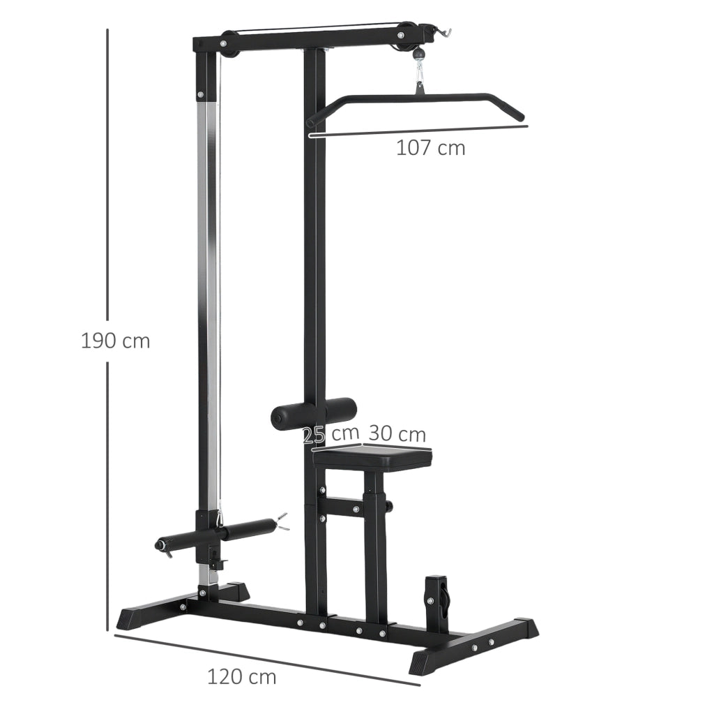 Stazione fitness multifunzione 107x120x90 cm nera in acciaio, sedile regolabile
