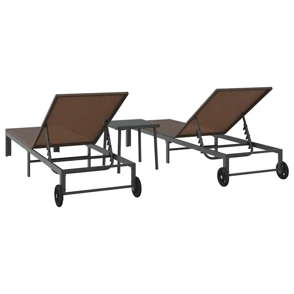 Lettino da Sole 2-persona 3 pcs Marrone polyrattan 42004130