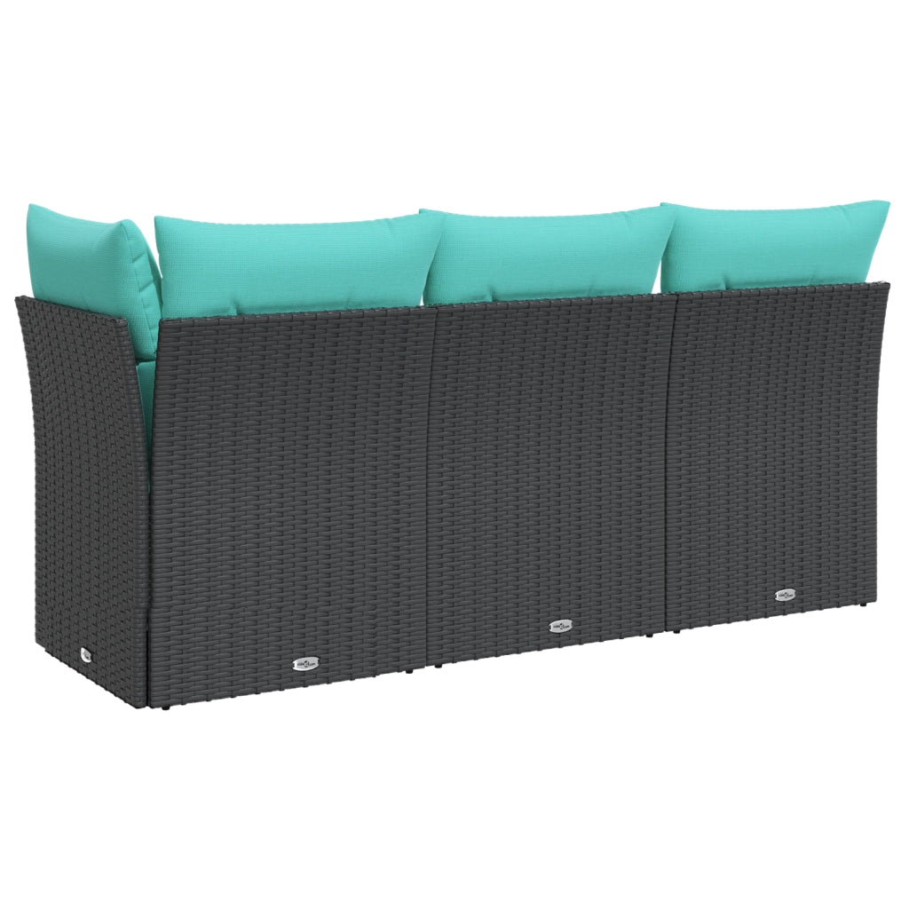 Divano da Giardino a 3 Posti con Cuscini Nero in Polyrattan 366041