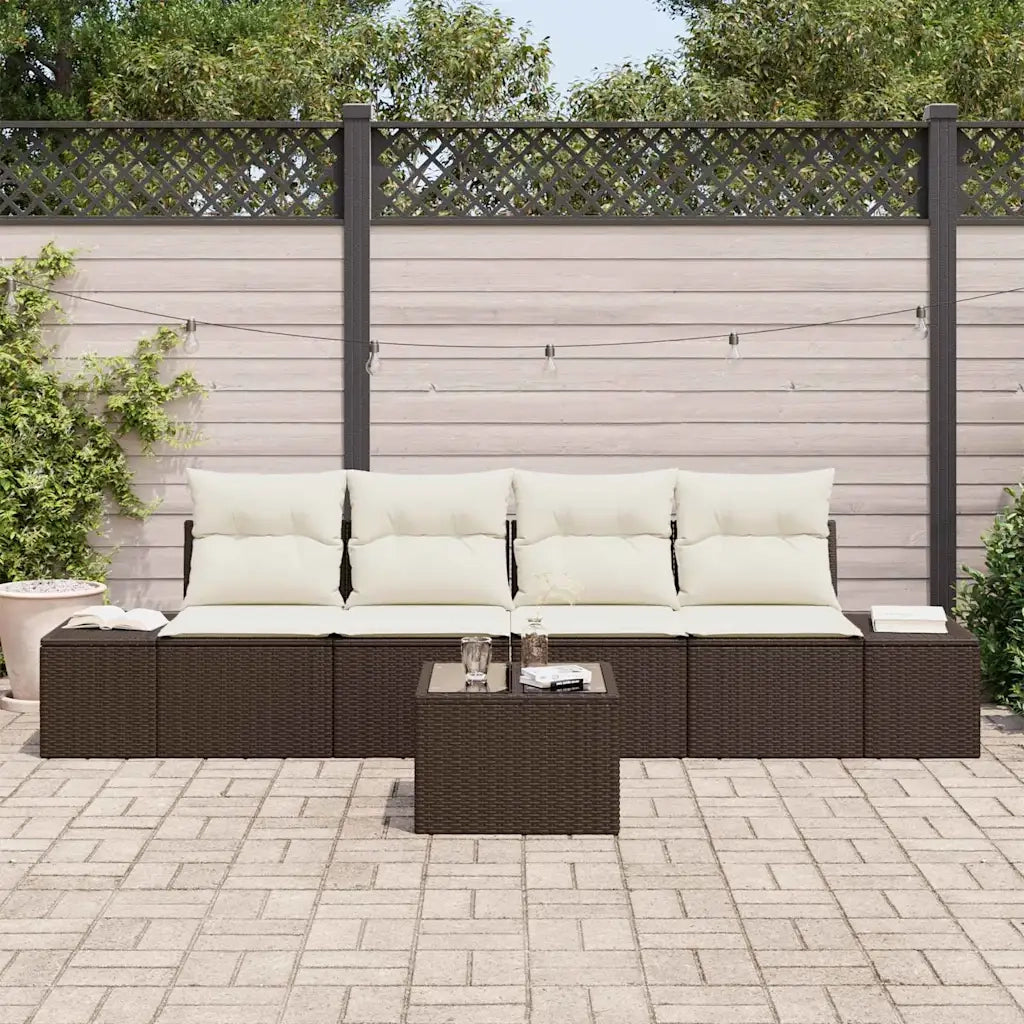 Set Divano da Giardino 5 pcs Marrone e Crema polyrattan 3355597