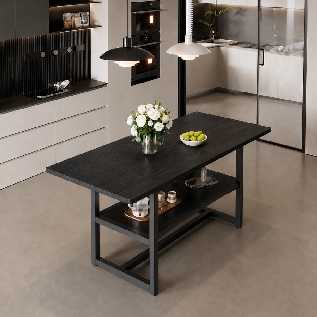 Tavolo da pranzo nero 160 cm con ripiano portaoggetti
