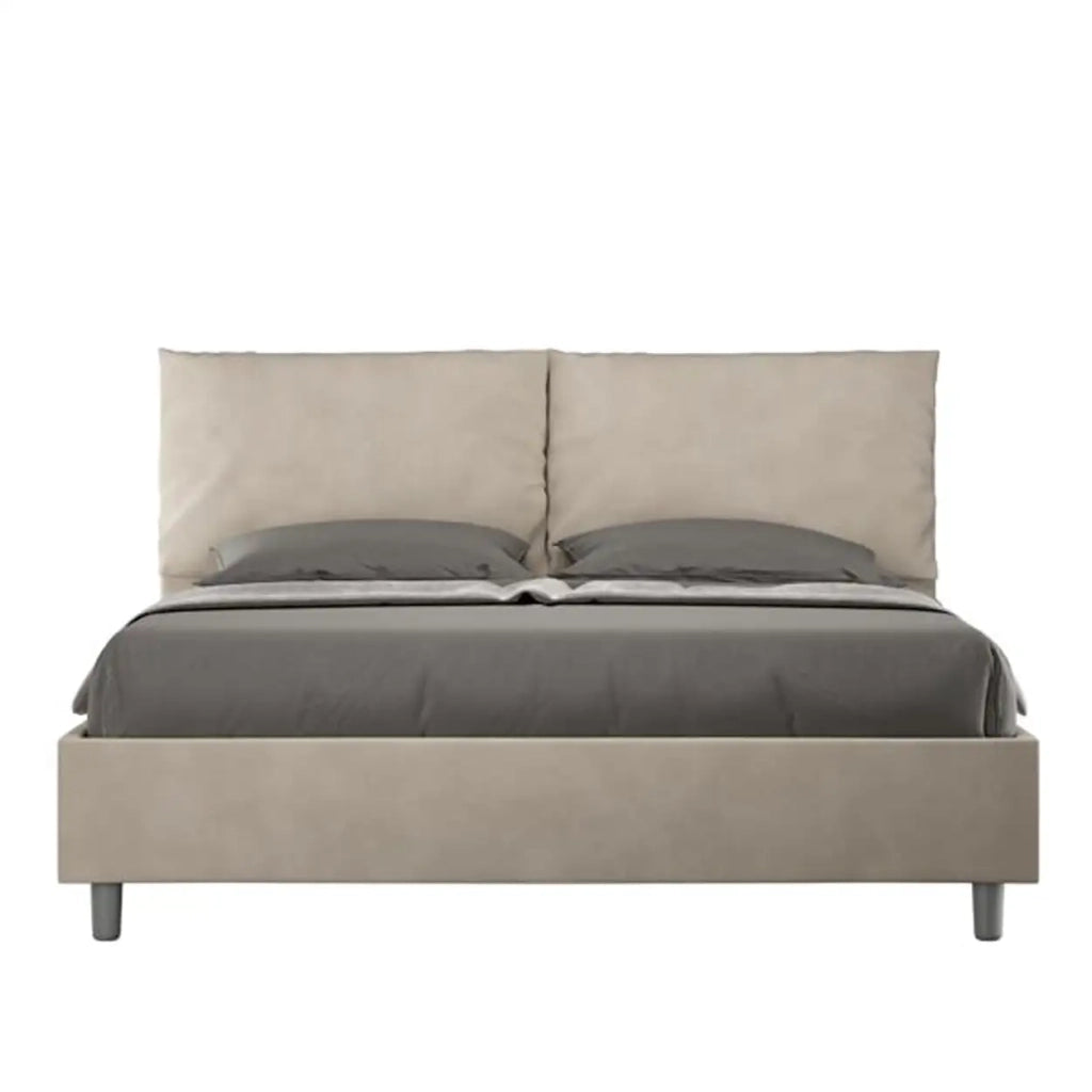 Letto matrimoniale senza rete imbottito 160x210 microfibra sabbia Antea