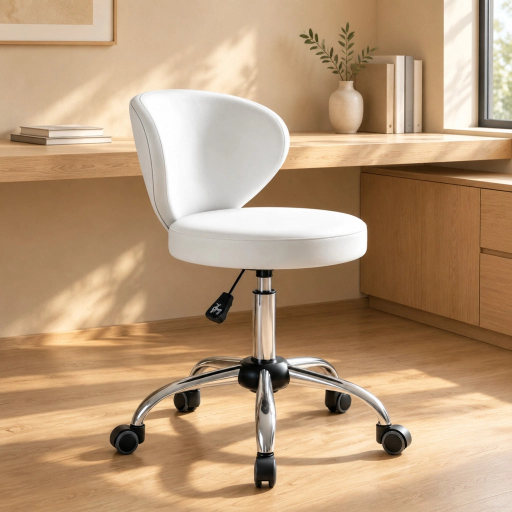 Sgabello da lavoro 45x54x73-88 cm bianco in PU con schienale