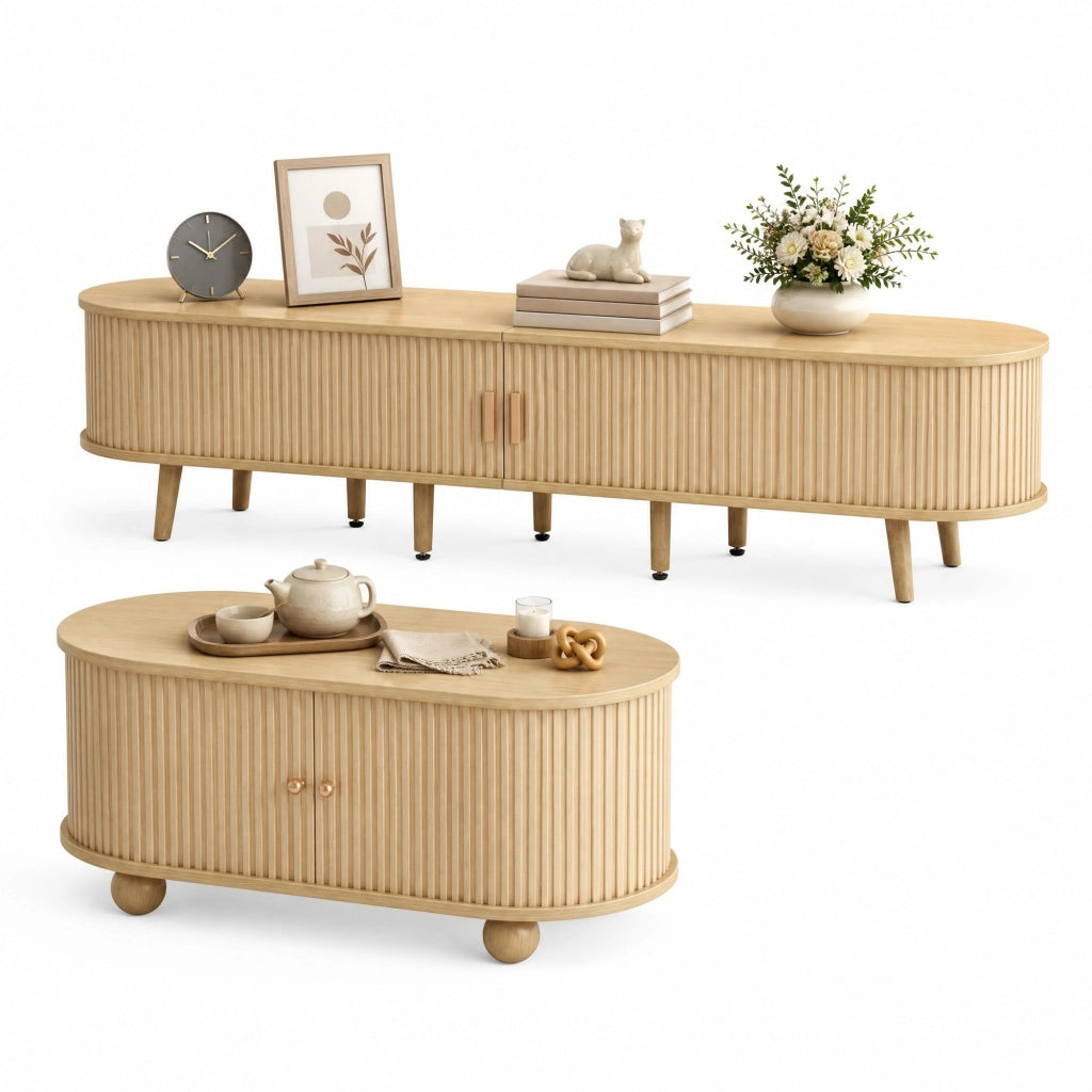 Set mobile TV e tavolino 170 cm e 100 cm in MDF color noce chiaro