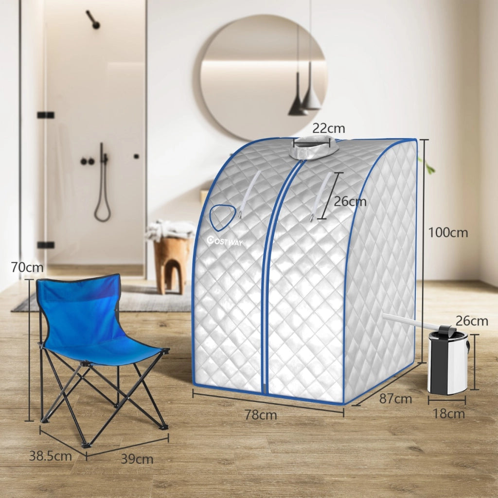 Sauna a vapore portatile timer e temperatura regolabili, Sauna pieghevole 3 L con telecomando Argento-Massaggiatori